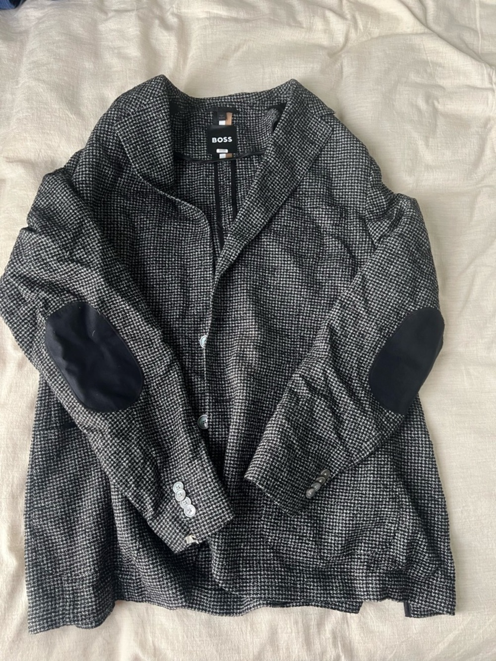 Boss Black & Gray Houndstooth Blazer with Elbow Patches